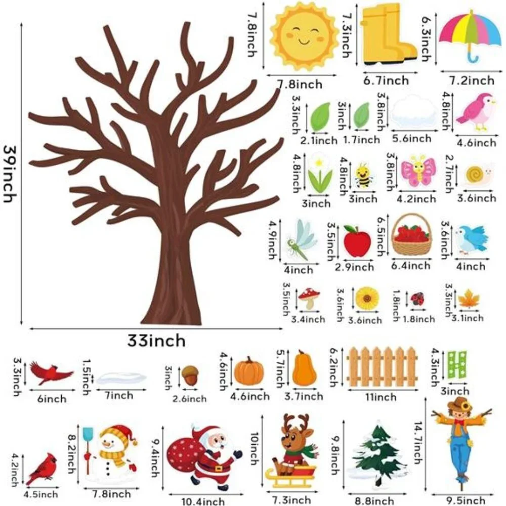 340Pcs Seasonal Tree Bulletin Board Set‎ - Spring, Summer, Fall, Winter Decor